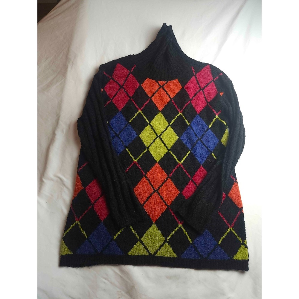 Designers Originals Pullover Sweater Womens Medium Black Knit Argyle‎ Vintage